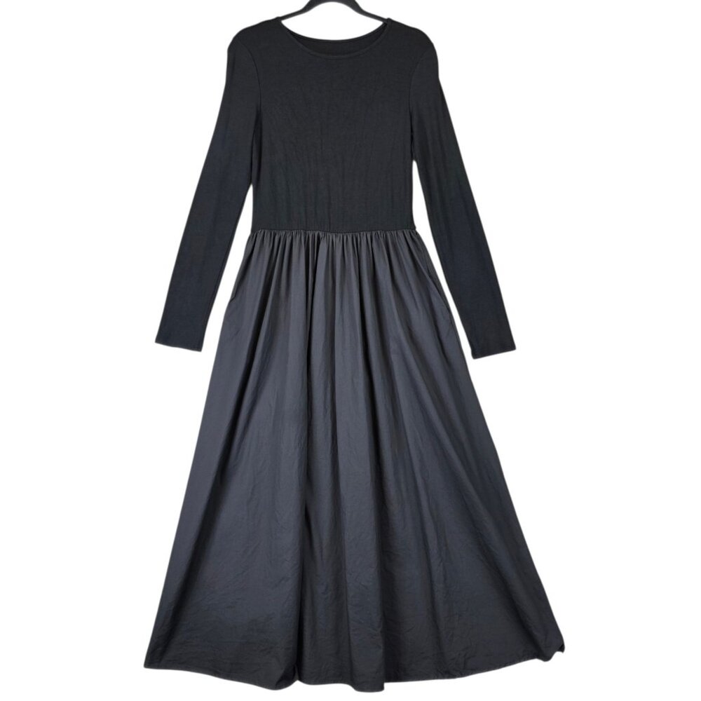 Commense Black Fit Flare Maxi Long Sleeve Dress